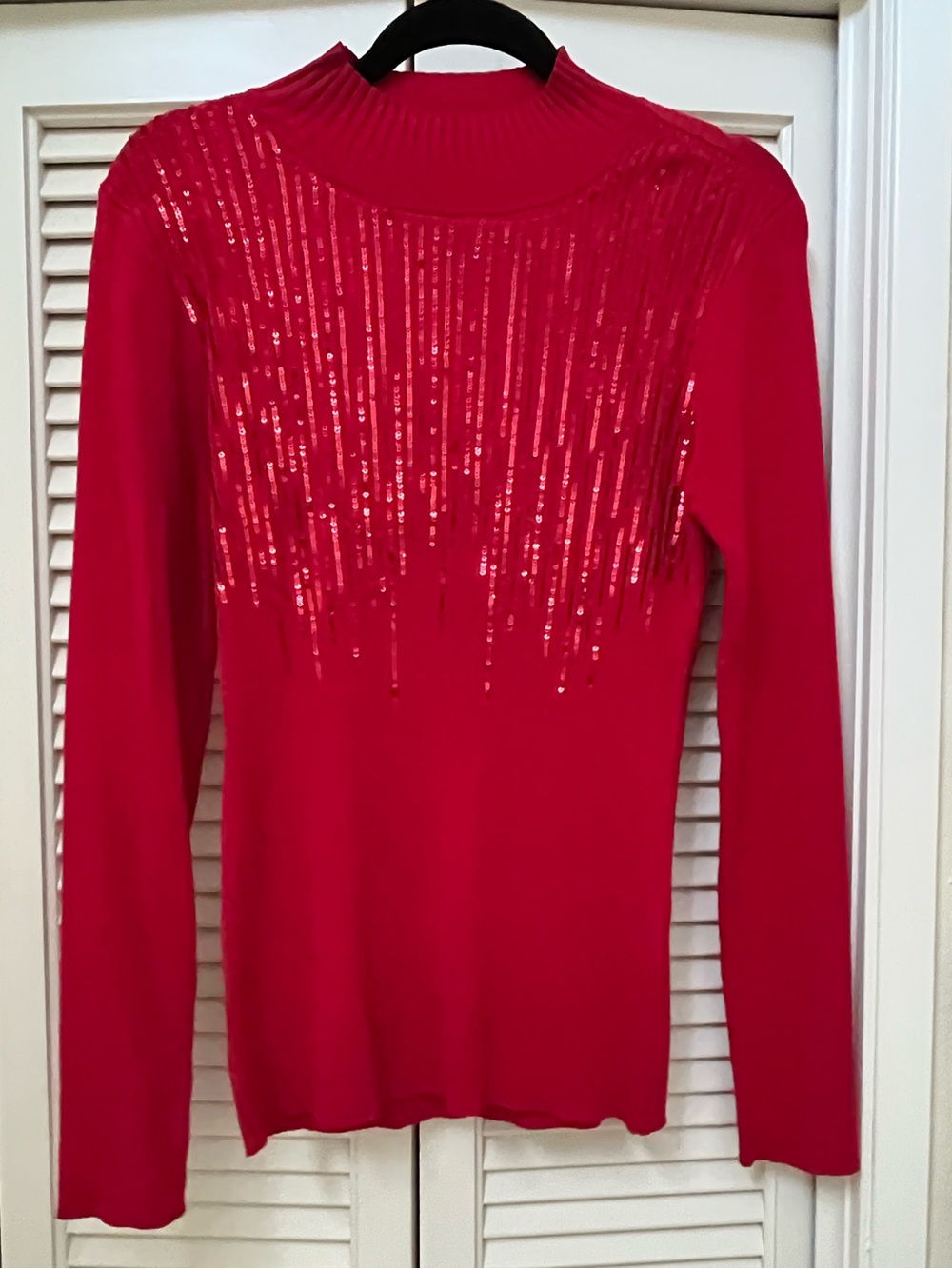 INC International Concepts Red Sequin-Trim Mock Neck Sweater